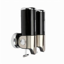 Black 500ml*2 Stainless Steel+ABS Plastic Wall-Mountained Liquid Soap Dispenser